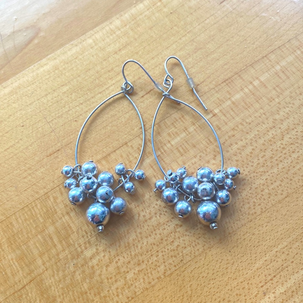 Silver Dangle Earrings Hoop Balls Fun Lightweight Jewelry Womens Formal Style